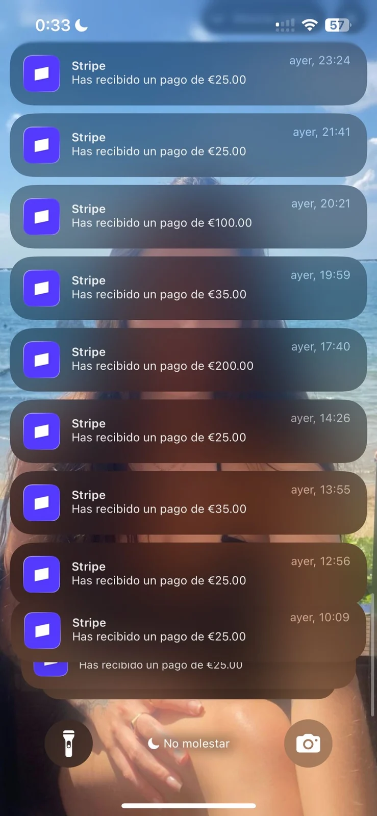 Notificación móvil de venta en ecommerce